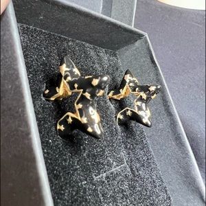 Star Earrings Black & Gold Post Style Earrings in Gift Box